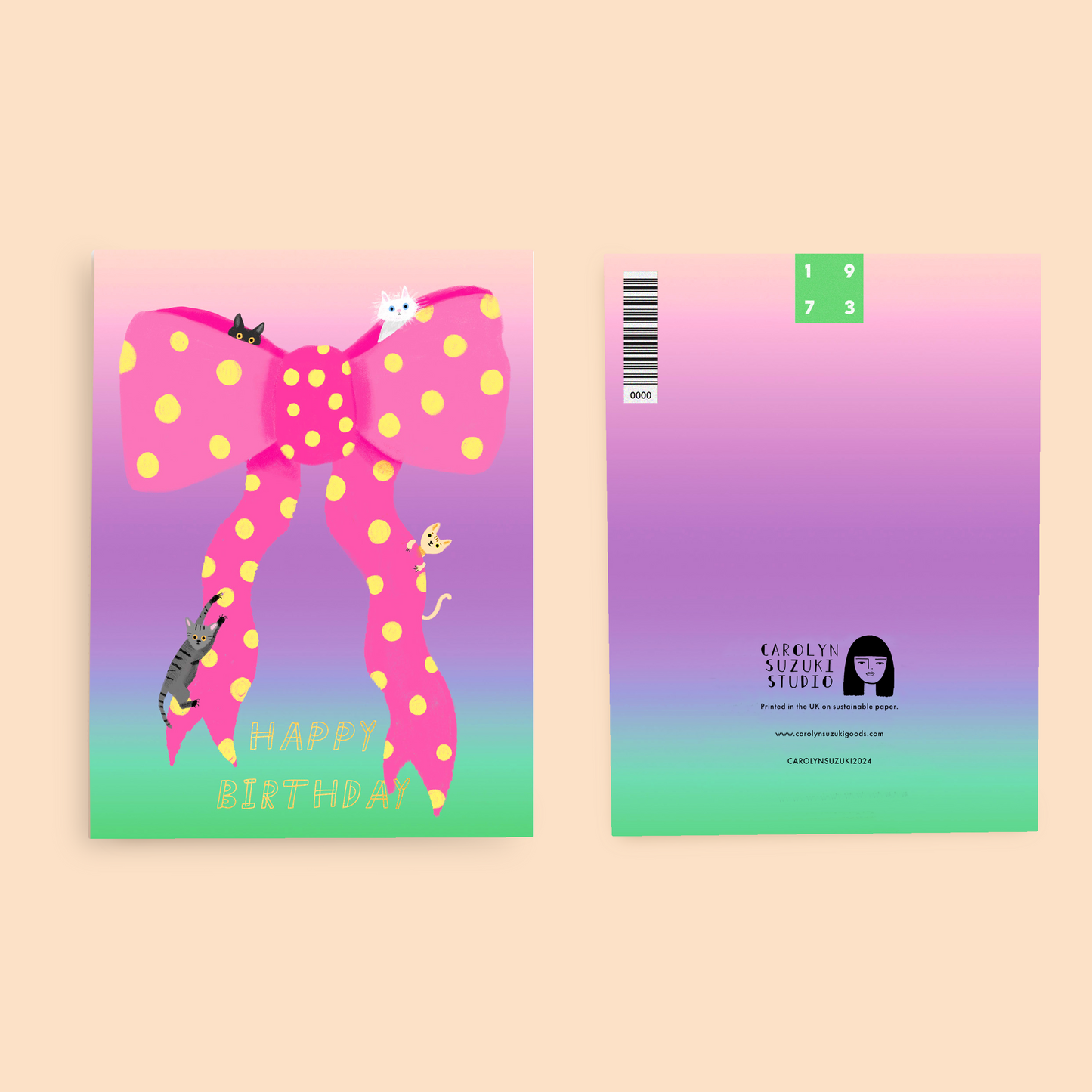 RIBBON AND CATS - Birthday Card