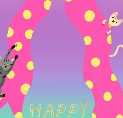 RIBBON AND CATS - Birthday Card