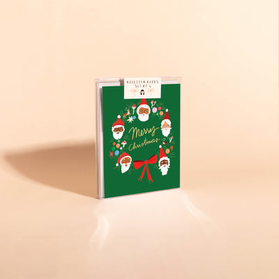 FATHER CHRISTMAS WREATH - Holiday Card Box Set of 6
